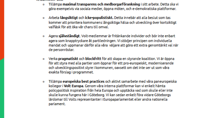 Första sidan av Volt Göteborgs valprogram 