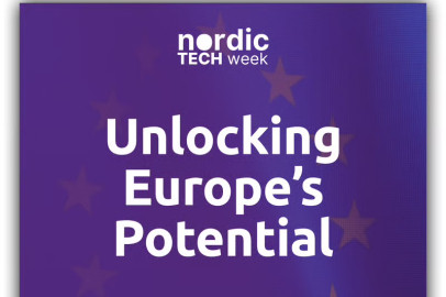 Nordic Tech Week logo, text Unlocking Europe's Potential, and Volt logo