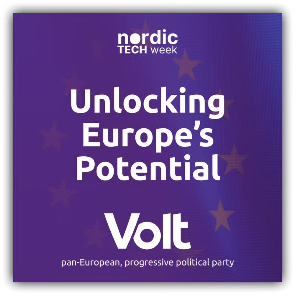 Nordic Tech Week logo, text Unlocking Europe's Potential, and Volt logo