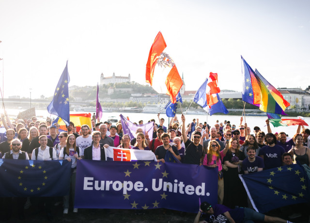 Photo from the 2026 Volt Europa GA in Bratislava, showing a large crowd