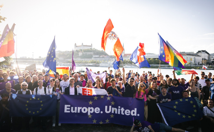 Photo from the 2026 Volt Europa GA in Bratislava, showing a large crowd
