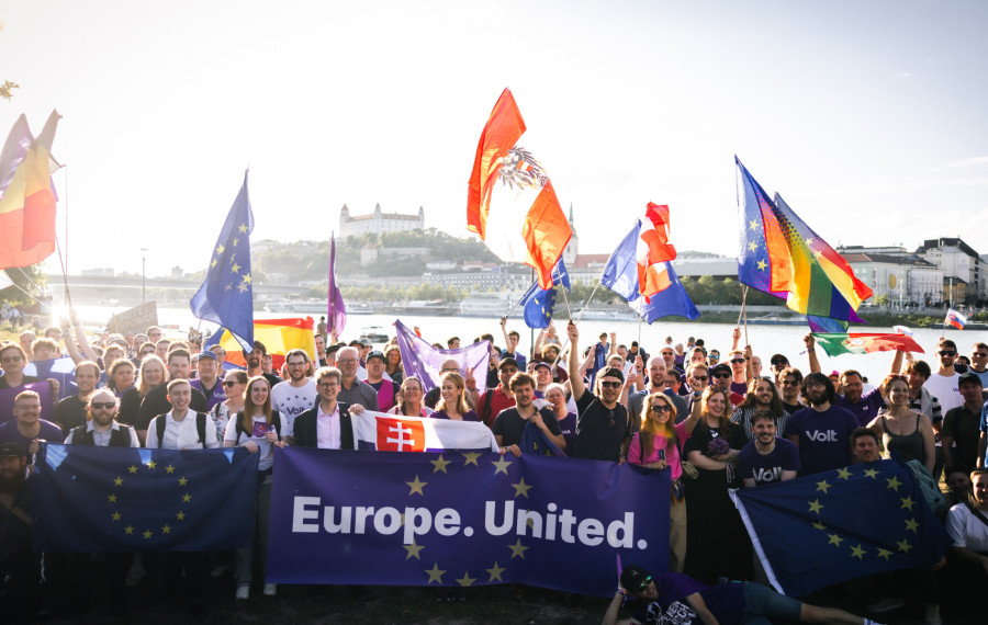 Photo from the 2026 Volt Europa GA in Bratislava, showing a large crowd