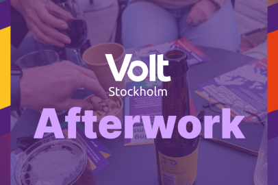 Volt Stockholm Afterwork text on top of photo showing beers and flyers
