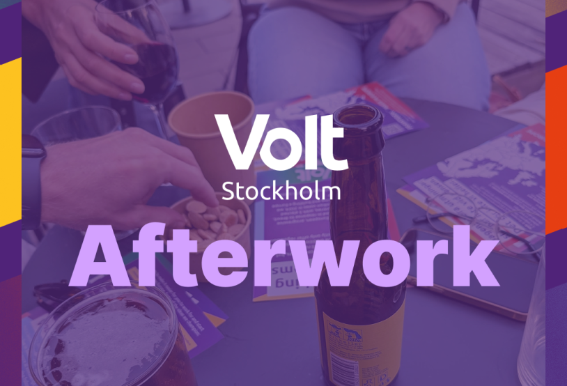 Volt Stockholm Afterwork text on top of photo showing beers and flyers