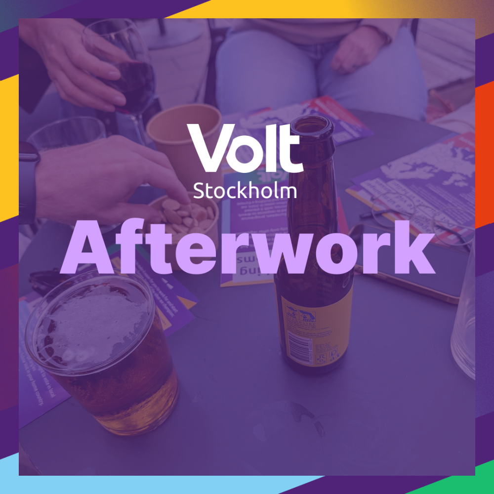 Volt Stockholm Afterwork text on top of photo showing beers and flyers