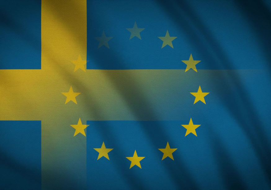 Stock photo of the Swedish flag merged into the EU flag