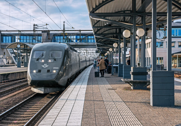 Stock photo of a train station and SJ train